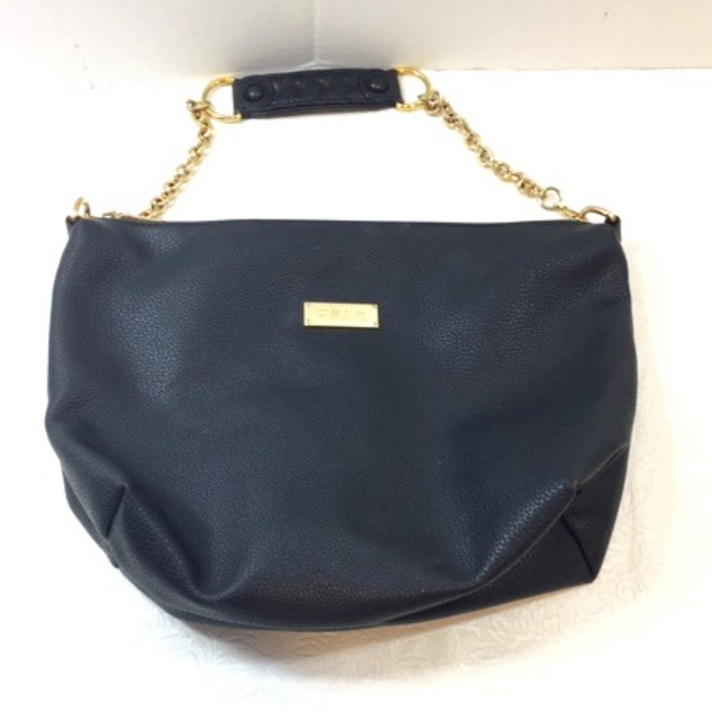 Bebe Los Angeles Black Faux Leather Gold Chain Handbag Shoulder Bag 10"x9"